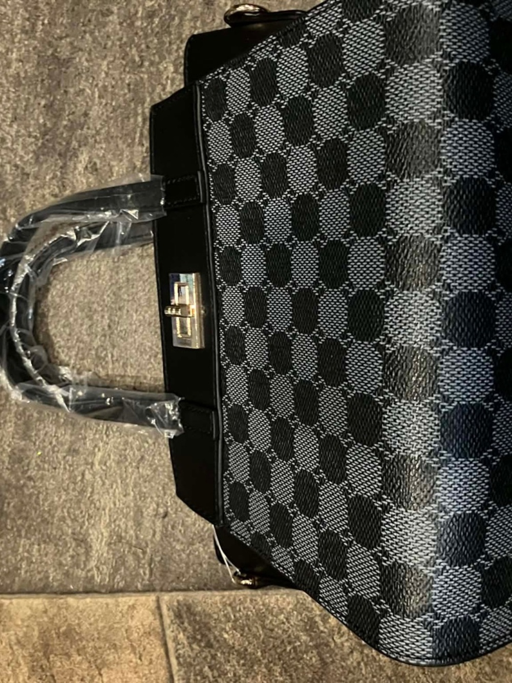 Classic Black and Gray Check Top-Handle Satchel